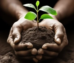 craiyon 144755 a realistic image of dark skinned gentle hands cupping soft soil from which a small healthy tree is