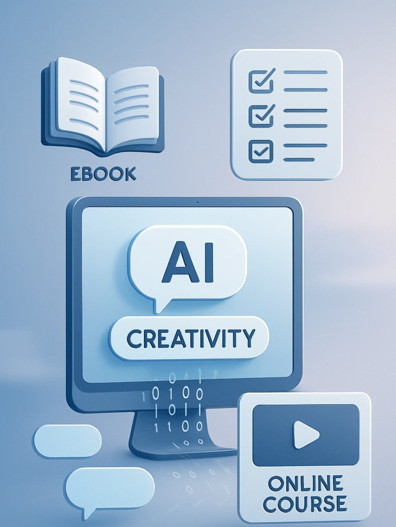 craiyon 111052 digital product icons ebook checklist course floating around a computer with ai prompts generati